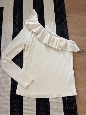 JCrew Women’s One-Shoulder Ruffle Long-Sleeve Top in Cream